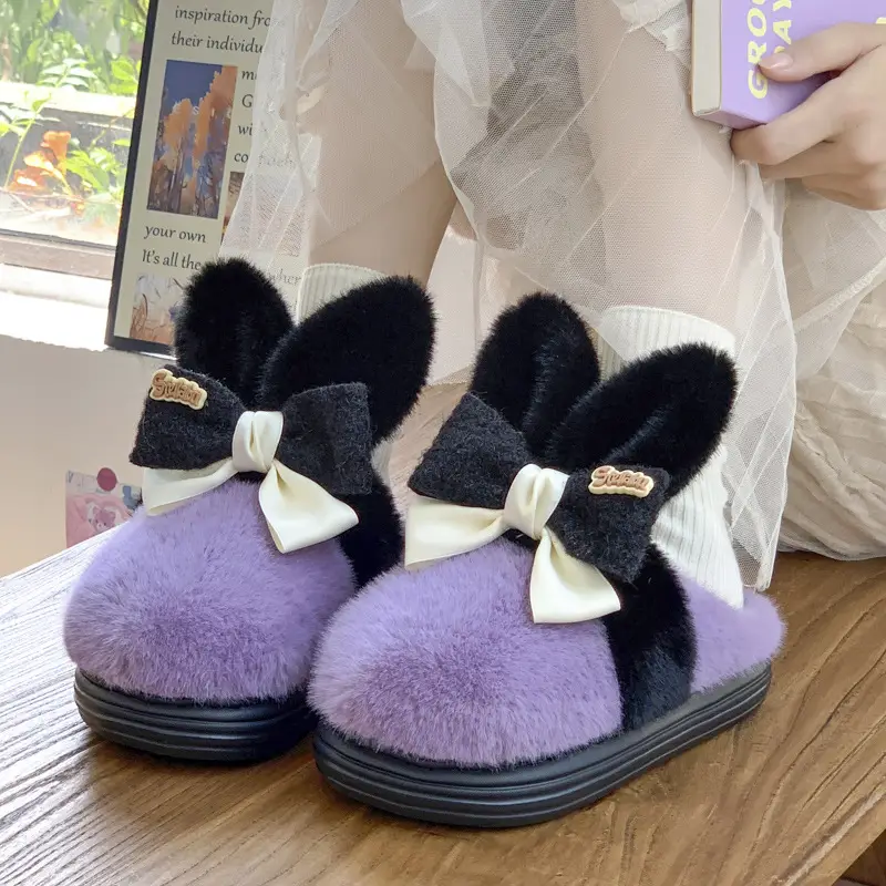 Cute Cotton Slippers Women's Autumn and Winter 2024 New Indoor Home Warm Maomao fleece-lined Thick Bottom Non-slip - Image 7