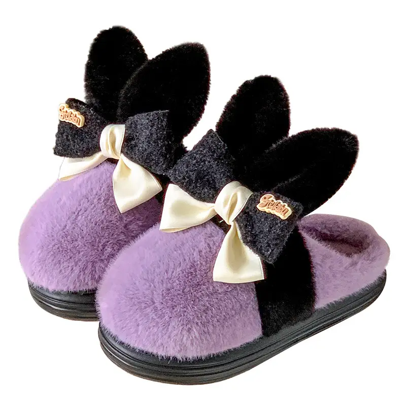 Cute Cotton Slippers Women's Autumn and Winter 2024 New Indoor Home Warm Maomao fleece-lined Thick Bottom Non-slip - Image 3