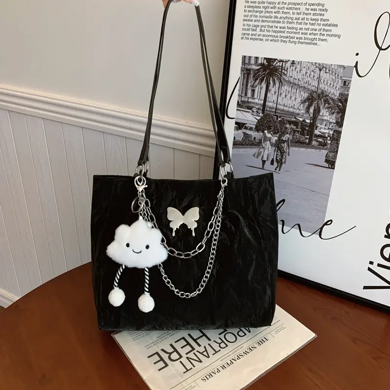 Women Butterfly Tote Bag Silver Large Capacity Shoulder Bag - Image 5