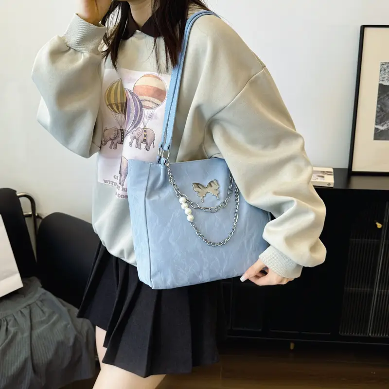 Women Butterfly Tote Bag Silver Large Capacity Shoulder Bag - Image 6