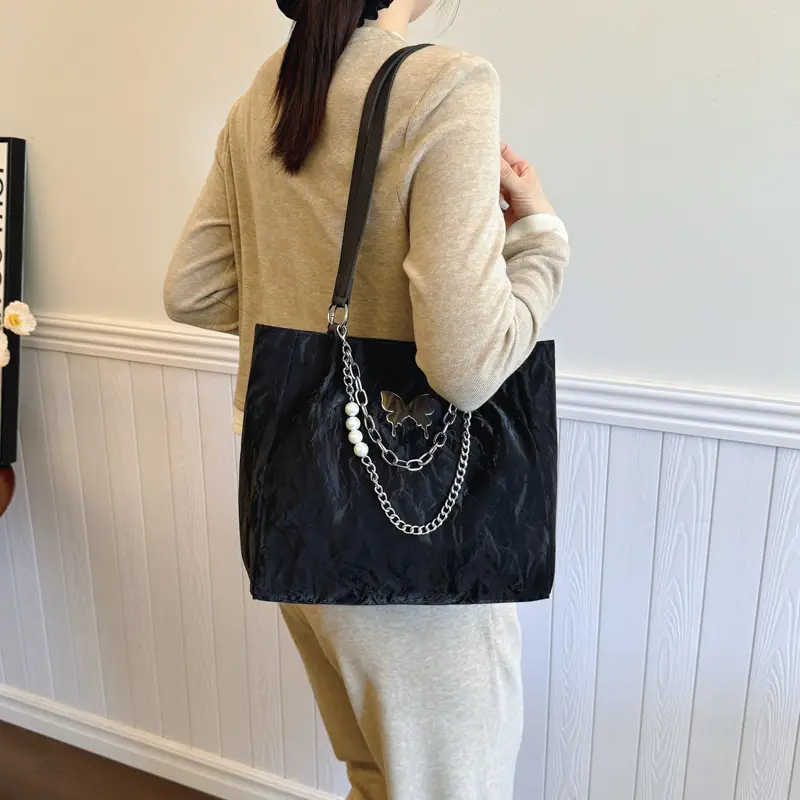 Women Butterfly Tote Bag Silver Large Capacity Shoulder Bag - Image 8