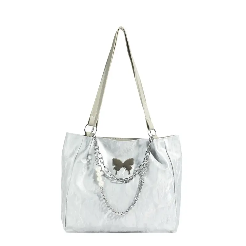 Women Butterfly Tote Bag Silver Large Capacity Shoulder Bag - Image 9