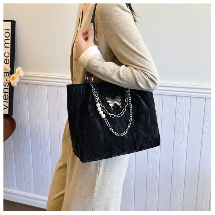 Women Butterfly Tote Bag Silver Large Capacity Shoulder Bag — feature 14