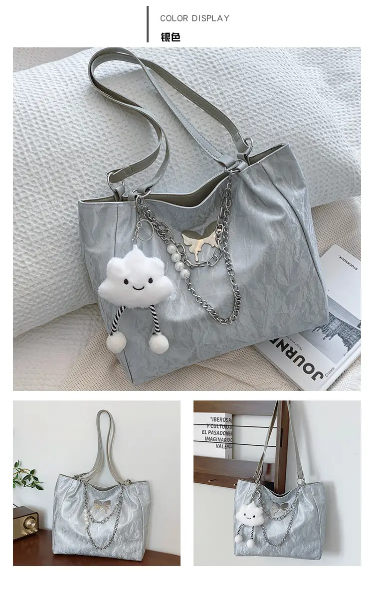 Women Butterfly Tote Bag Silver Large Capacity Shoulder Bag — feature 19