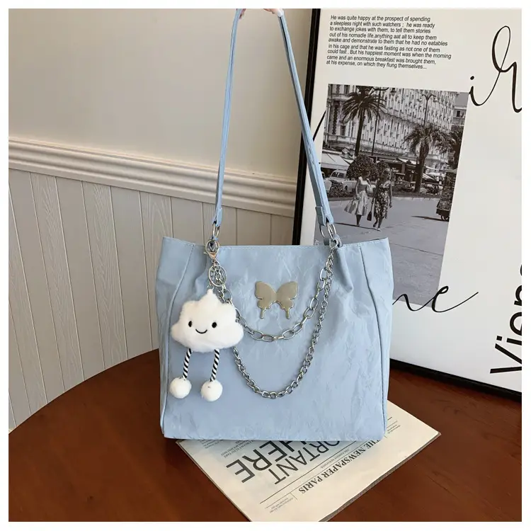 Women Butterfly Tote Bag Silver Large Capacity Shoulder Bag - Image 2