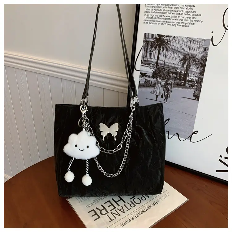 Women Butterfly Tote Bag Silver Large Capacity Shoulder Bag - Image 4