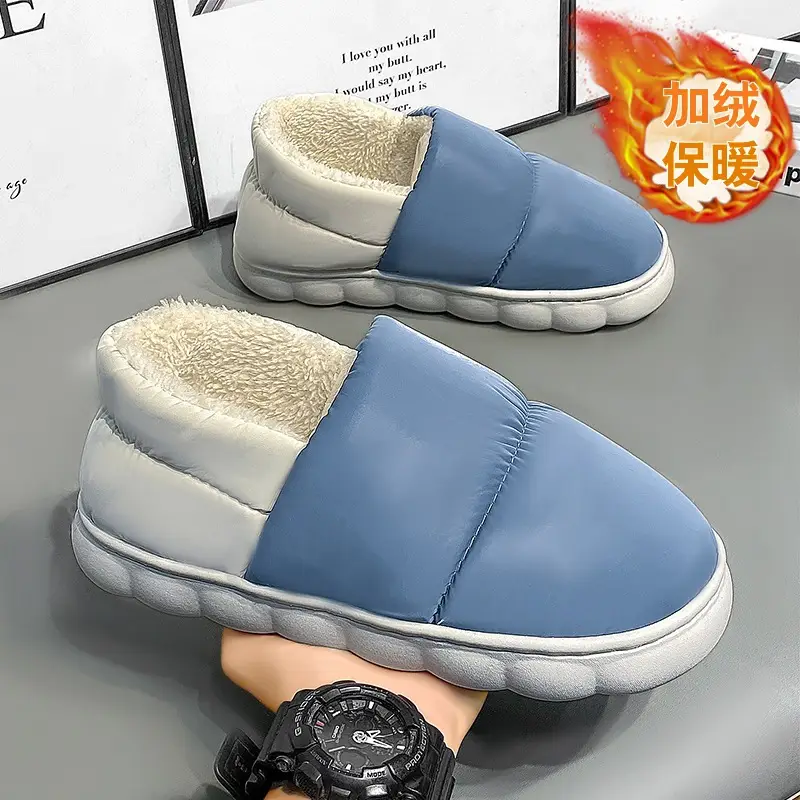 Winter Cotton Puffer Slippers Blue Warm Indoor - Image 9