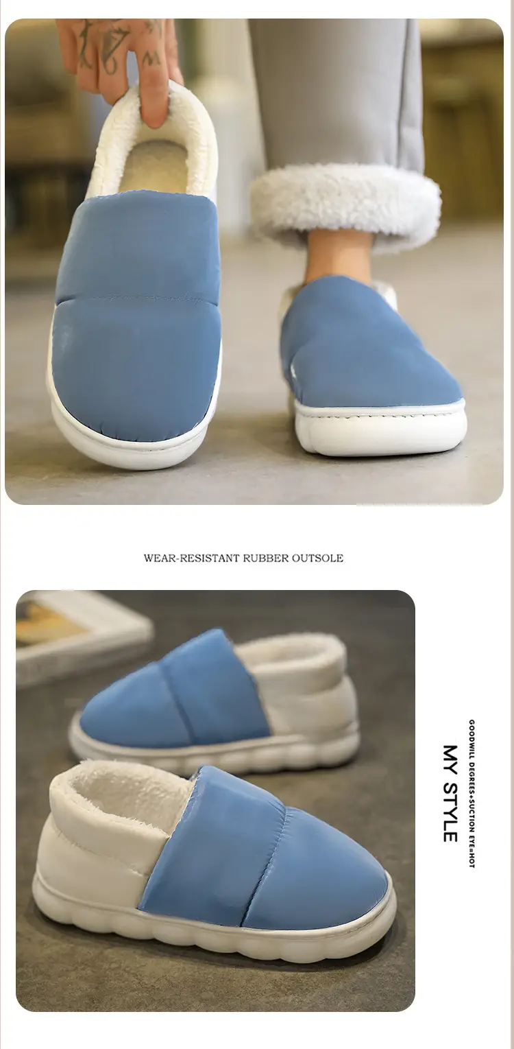 Winter Cotton Puffer Slippers Blue Warm Indoor — feature 10