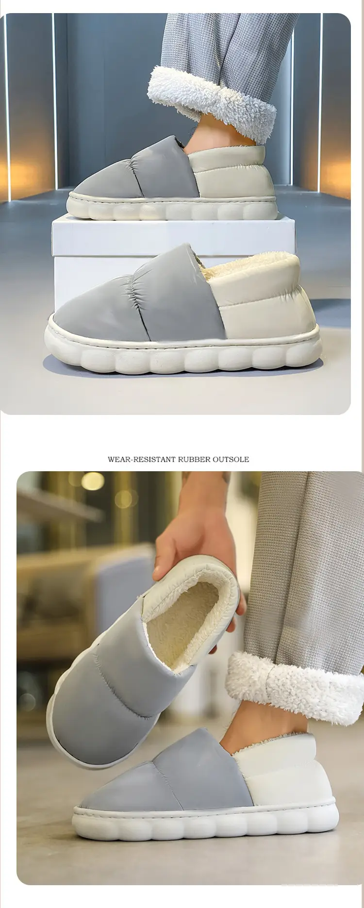 Winter Cotton Puffer Slippers Blue Warm Indoor — feature 11