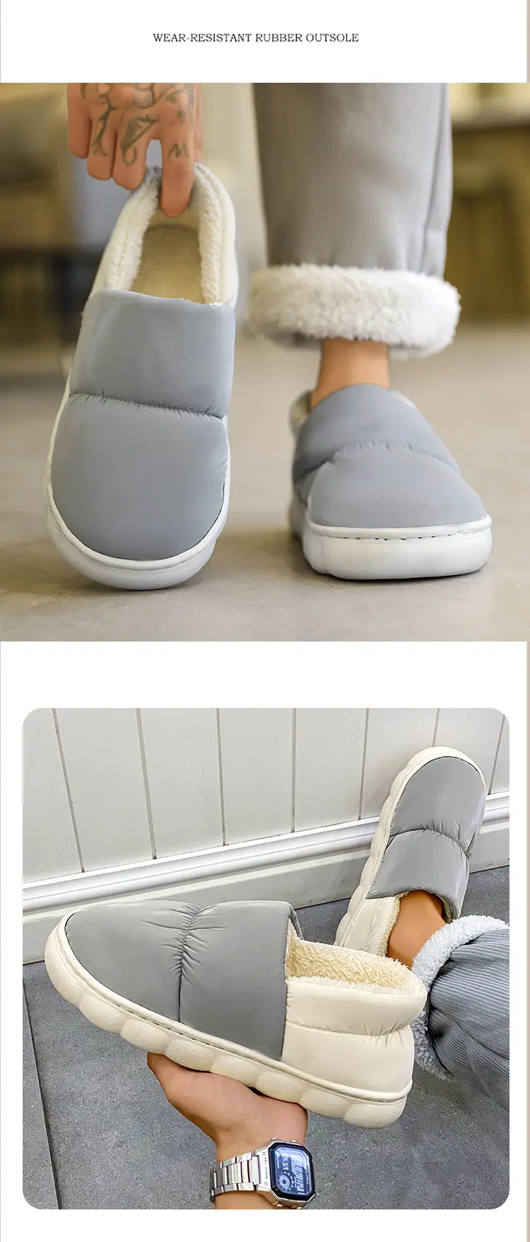Winter Cotton Puffer Slippers Blue Warm Indoor — feature 12