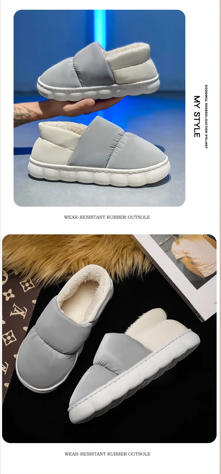 Winter Cotton Puffer Slippers Blue Warm Indoor — feature 13