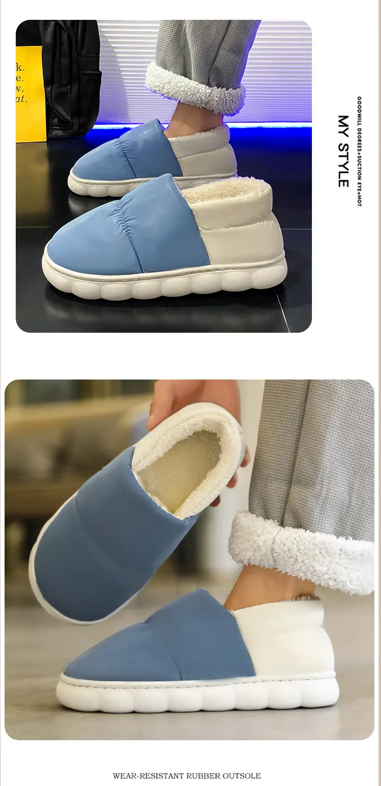 Winter Cotton Puffer Slippers Blue Warm Indoor — feature 9