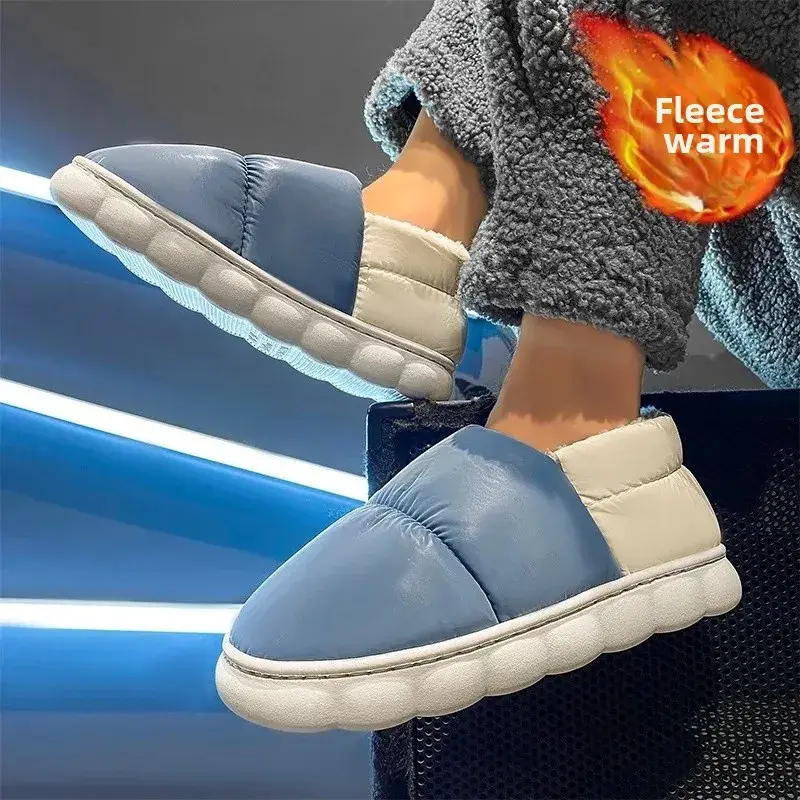 Winter Cotton Puffer Slippers Blue Warm Indoor - Image 6