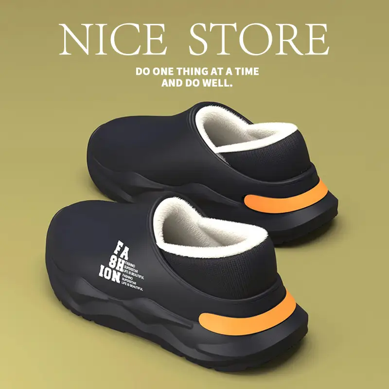 Outfit waterproof cotton slippers men's autumn and winter new indoor warm fleece-lined non-slip thick-soled woolen cotton shoes for men - Image 8