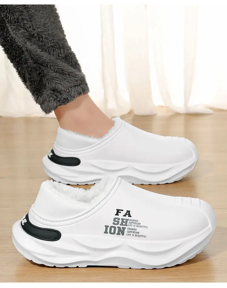 Outfit waterproof cotton slippers men's autumn and winter new indoor warm fleece-lined non-slip thick-soled woolen cotton shoes for men — feature 12