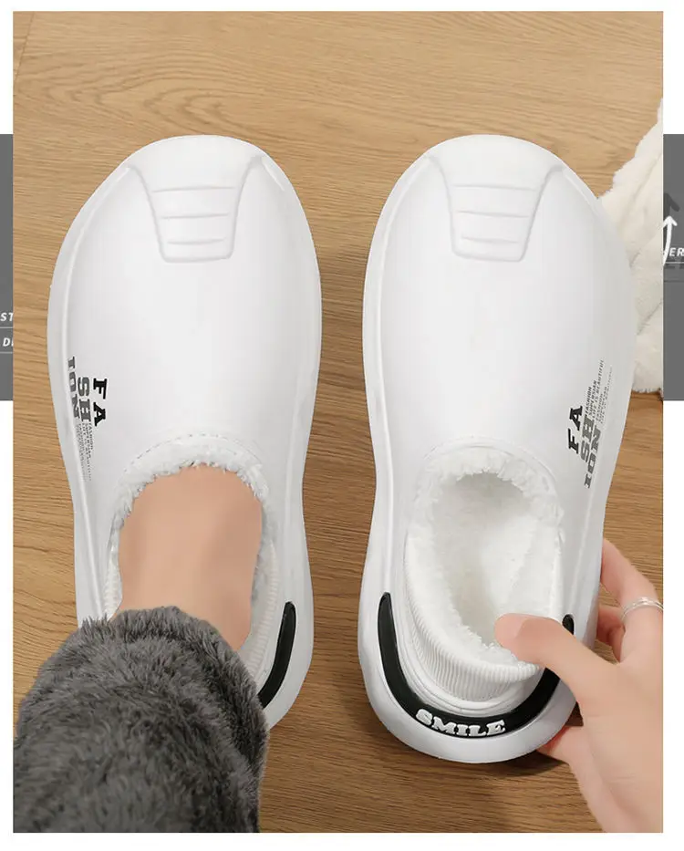 Outfit waterproof cotton slippers men's autumn and winter new indoor warm fleece-lined non-slip thick-soled woolen cotton shoes for men — feature 13