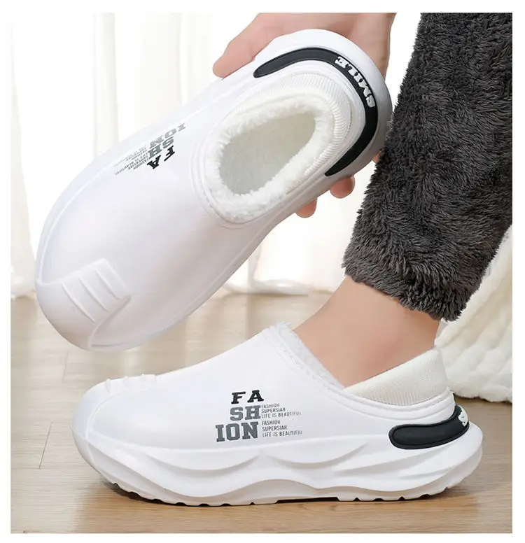 Outfit waterproof cotton slippers men's autumn and winter new indoor warm fleece-lined non-slip thick-soled woolen cotton shoes for men — feature 14