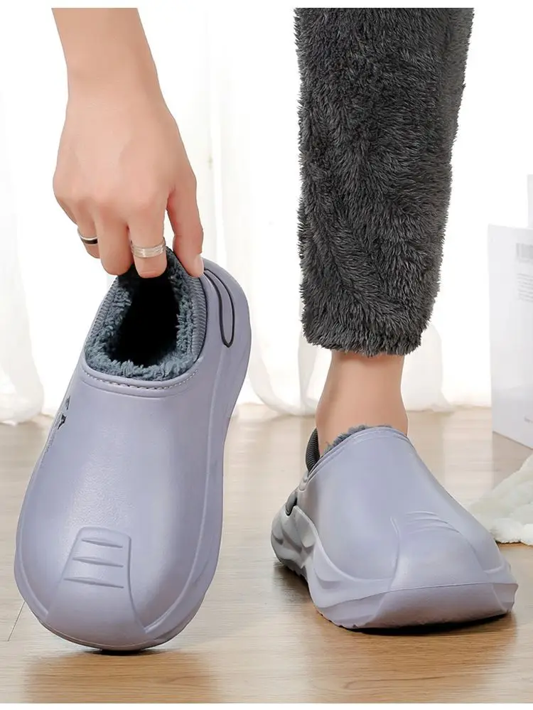 Outfit waterproof cotton slippers men's autumn and winter new indoor warm fleece-lined non-slip thick-soled woolen cotton shoes for men — feature 16