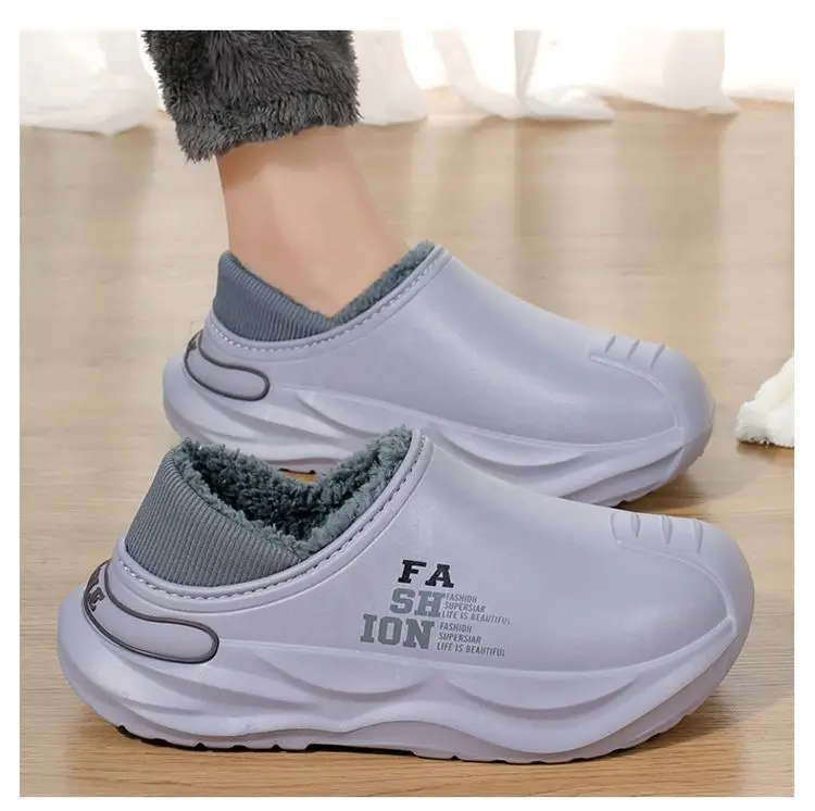 Outfit waterproof cotton slippers men's autumn and winter new indoor warm fleece-lined non-slip thick-soled woolen cotton shoes for men — feature 17