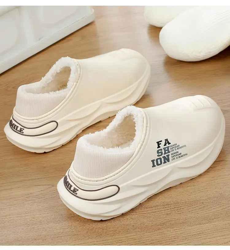 Outfit waterproof cotton slippers men's autumn and winter new indoor warm fleece-lined non-slip thick-soled woolen cotton shoes for men — feature 18