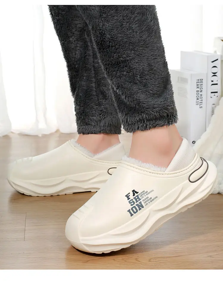Outfit waterproof cotton slippers men's autumn and winter new indoor warm fleece-lined non-slip thick-soled woolen cotton shoes for men — feature 20