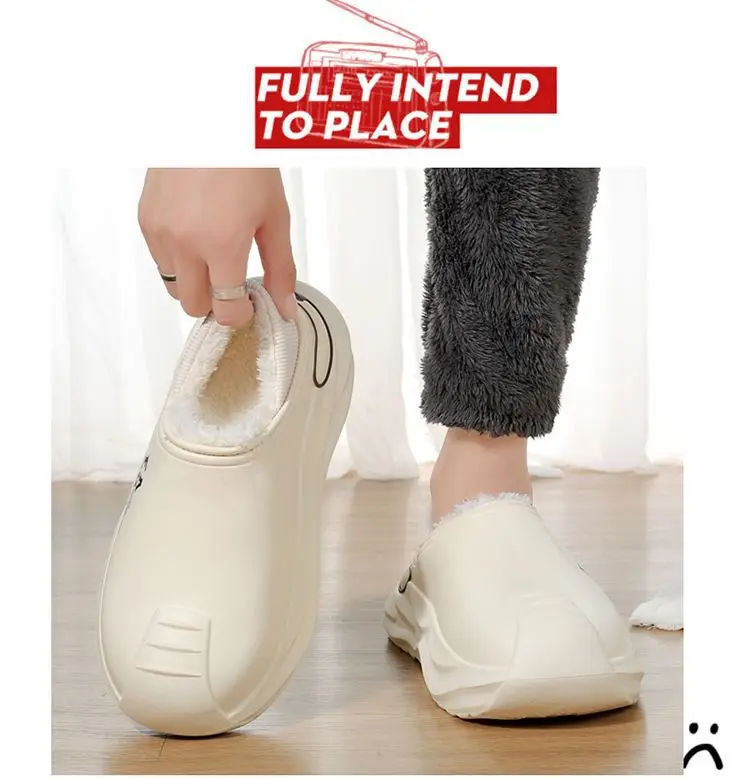 Outfit waterproof cotton slippers men's autumn and winter new indoor warm fleece-lined non-slip thick-soled woolen cotton shoes for men — feature 8