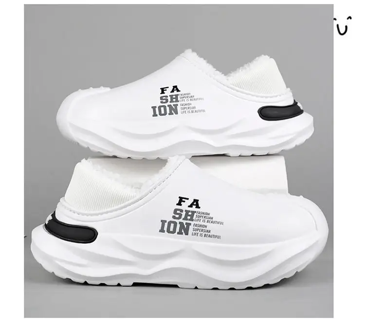 Outfit waterproof cotton slippers men's autumn and winter new indoor warm fleece-lined non-slip thick-soled woolen cotton shoes for men — feature 9