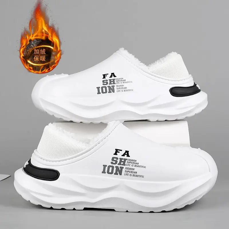 Outfit waterproof cotton slippers men's autumn and winter new indoor warm fleece-lined non-slip thick-soled woolen cotton shoes for men - Image 3