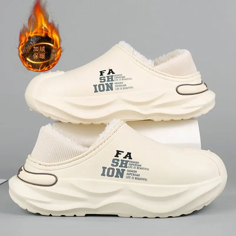 Outfit waterproof cotton slippers men's autumn and winter new indoor warm fleece-lined non-slip thick-soled woolen cotton shoes for men - Image 4