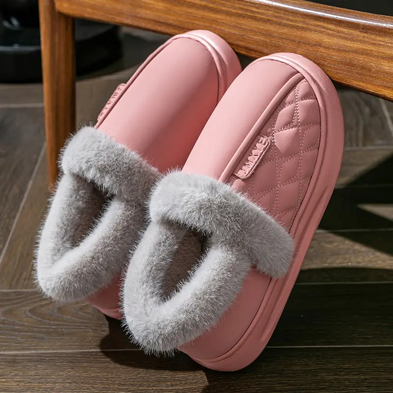 Thick-soled all-inclusive cotton slippers waterproof stain-resistant non-slip women's winter fleece-lined warm leather cotton shoes for home wear - Image 6
