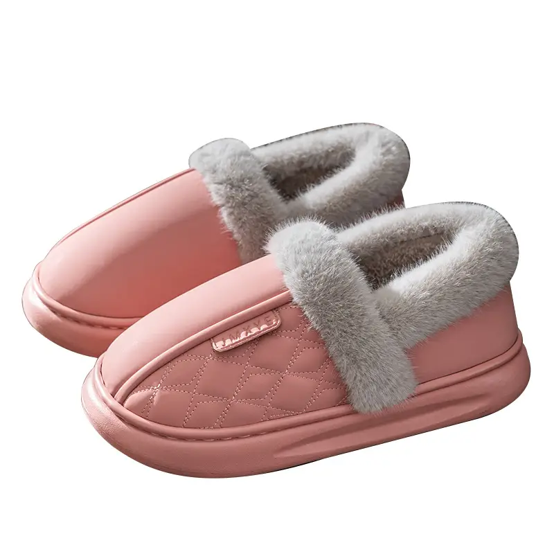 Thick-soled all-inclusive cotton slippers waterproof stain-resistant non-slip women's winter fleece-lined warm leather cotton shoes for home wear - Image 9