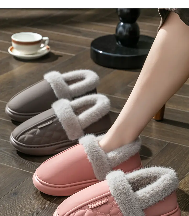 Thick-soled all-inclusive cotton slippers waterproof stain-resistant non-slip women's winter fleece-lined warm leather cotton shoes for home wear — feature 14