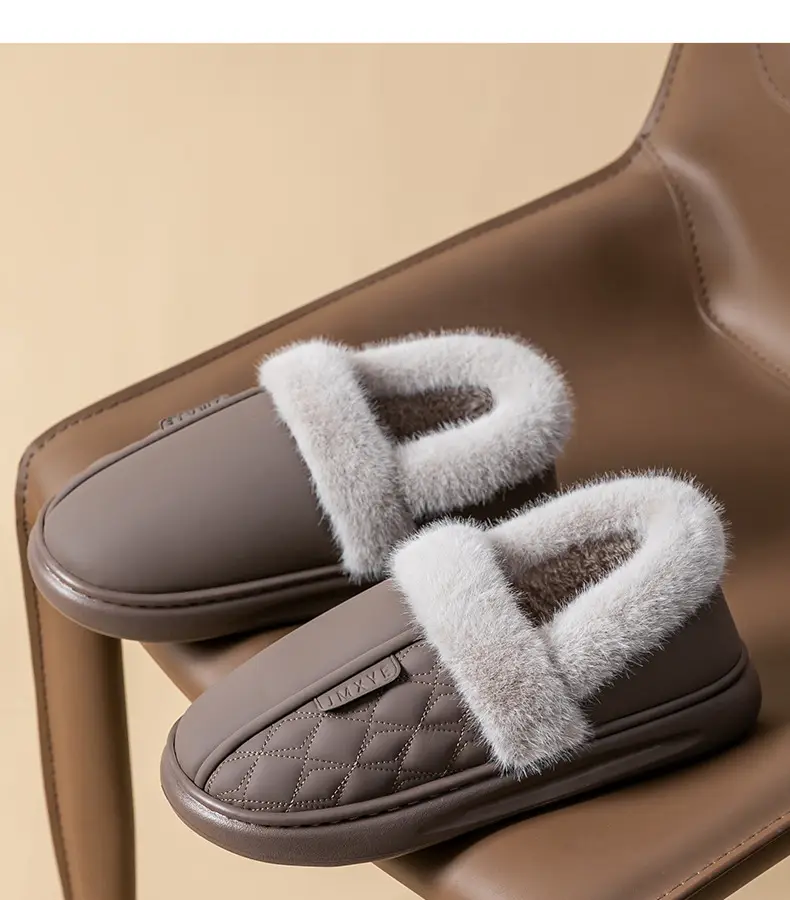 Thick-soled all-inclusive cotton slippers waterproof stain-resistant non-slip women's winter fleece-lined warm leather cotton shoes for home wear — feature 17