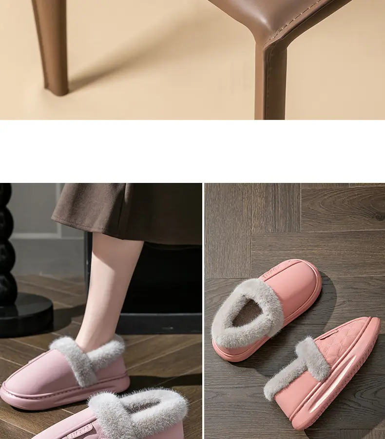 Thick-soled all-inclusive cotton slippers waterproof stain-resistant non-slip women's winter fleece-lined warm leather cotton shoes for home wear — feature 18