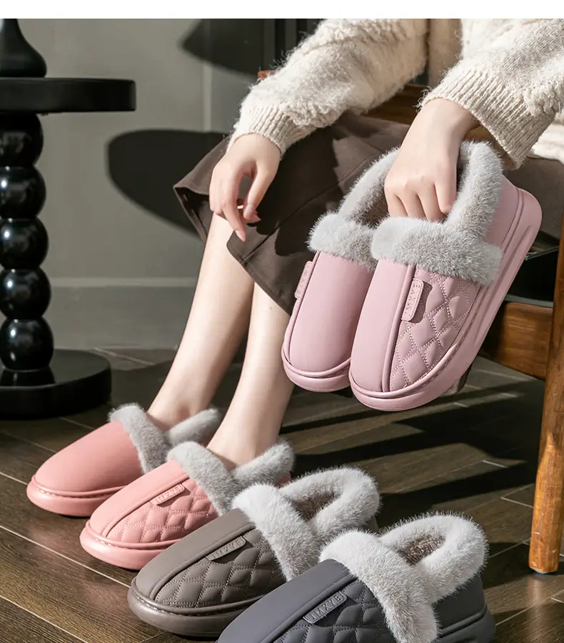 Thick-soled all-inclusive cotton slippers waterproof stain-resistant non-slip women's winter fleece-lined warm leather cotton shoes for home wear — feature 22
