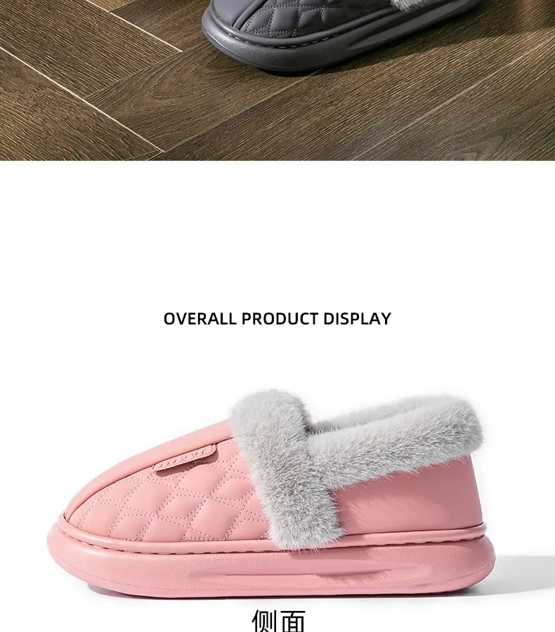 Thick-soled all-inclusive cotton slippers waterproof stain-resistant non-slip women's winter fleece-lined warm leather cotton shoes for home wear — feature 23