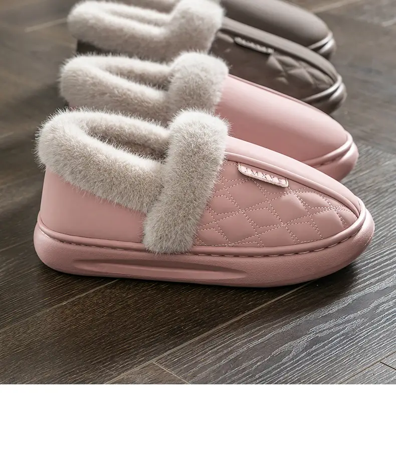 Thick-soled all-inclusive cotton slippers waterproof stain-resistant non-slip women's winter fleece-lined warm leather cotton shoes for home wear — feature 3