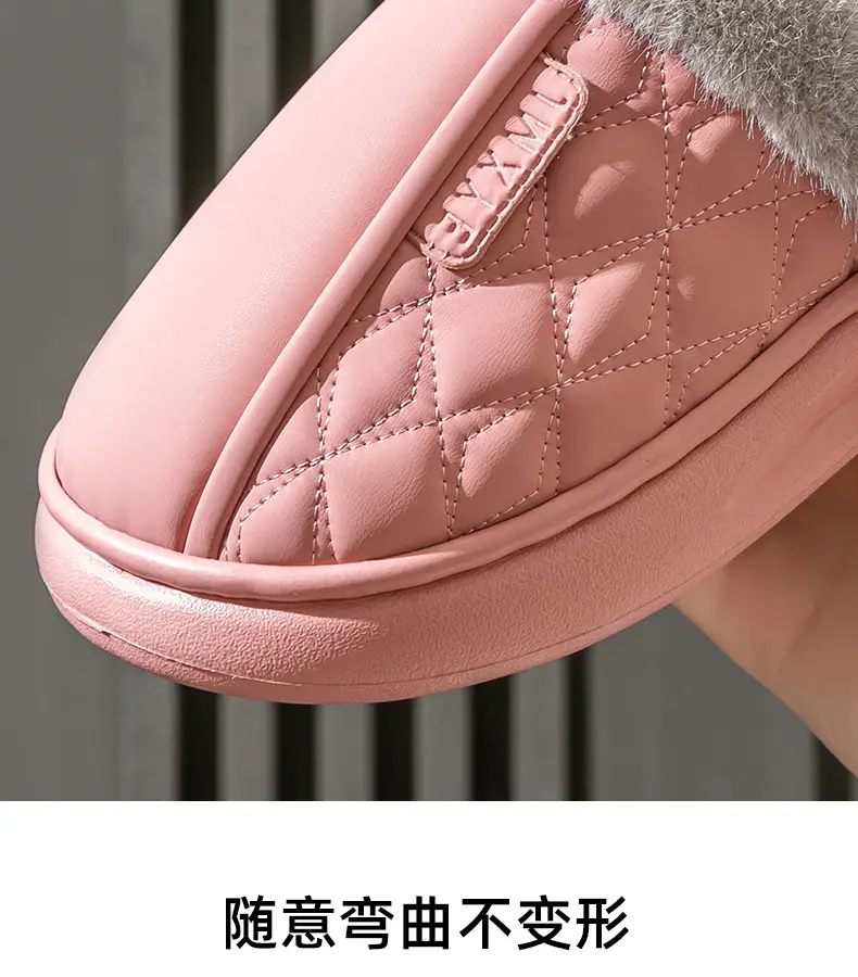 Thick-soled all-inclusive cotton slippers waterproof stain-resistant non-slip women's winter fleece-lined warm leather cotton shoes for home wear — feature 6