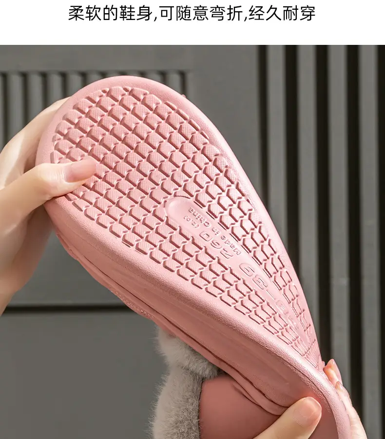 Thick-soled all-inclusive cotton slippers waterproof stain-resistant non-slip women's winter fleece-lined warm leather cotton shoes for home wear — feature 7