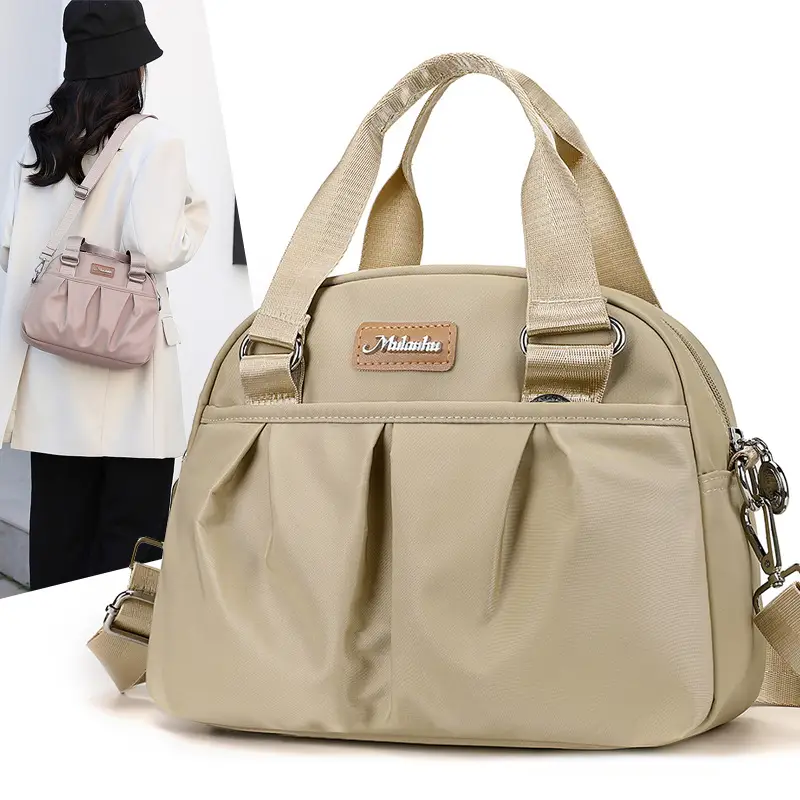 Women's Grey Nylon Shoulder Bag with Crossbody Strap - Image 10