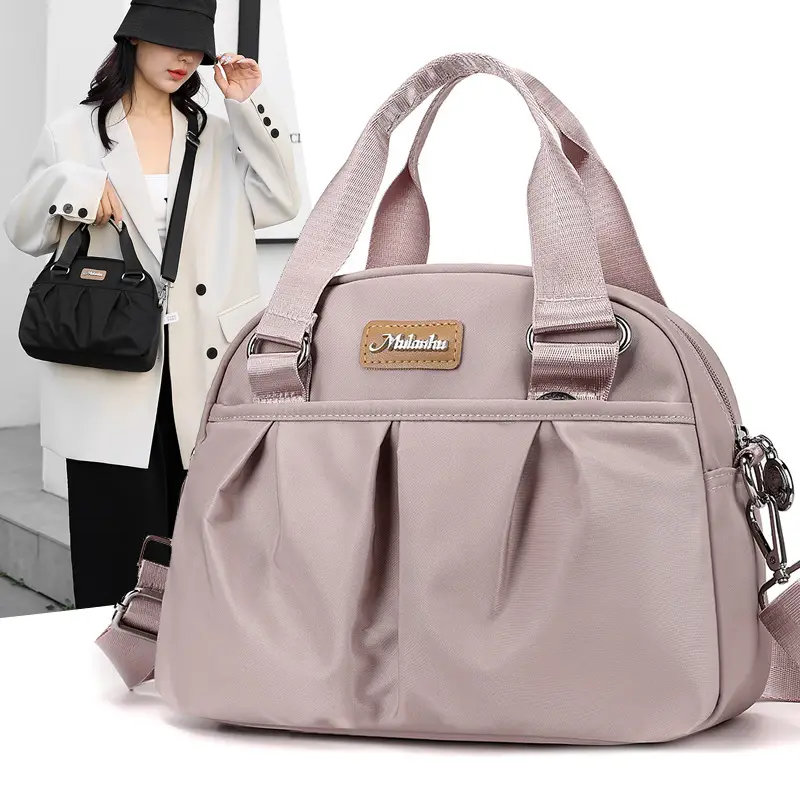 Women's Grey Nylon Shoulder Bag with Crossbody Strap - Image 11