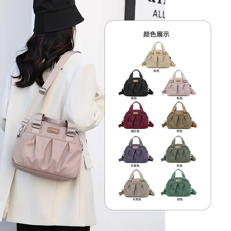 Women's Grey Nylon Shoulder Bag with Crossbody Strap - Image 12