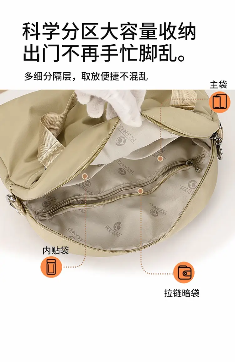 Women's Grey Nylon Shoulder Bag with Crossbody Strap — feature 11