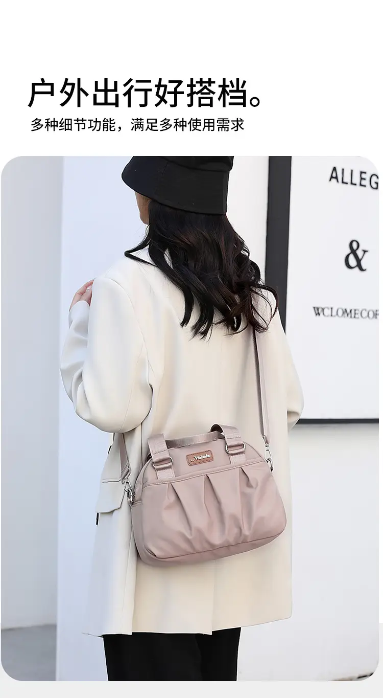 Women's Grey Nylon Shoulder Bag with Crossbody Strap — feature 20