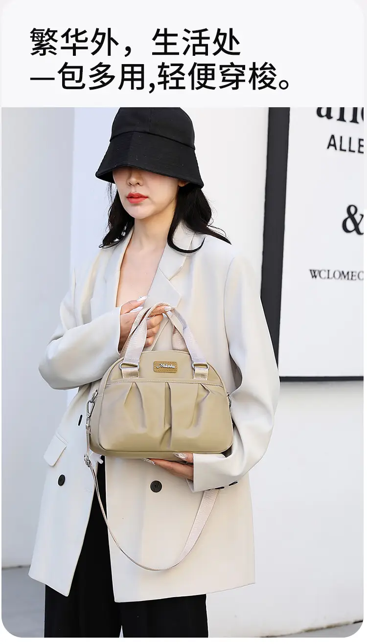 Women's Grey Nylon Shoulder Bag with Crossbody Strap — feature 21