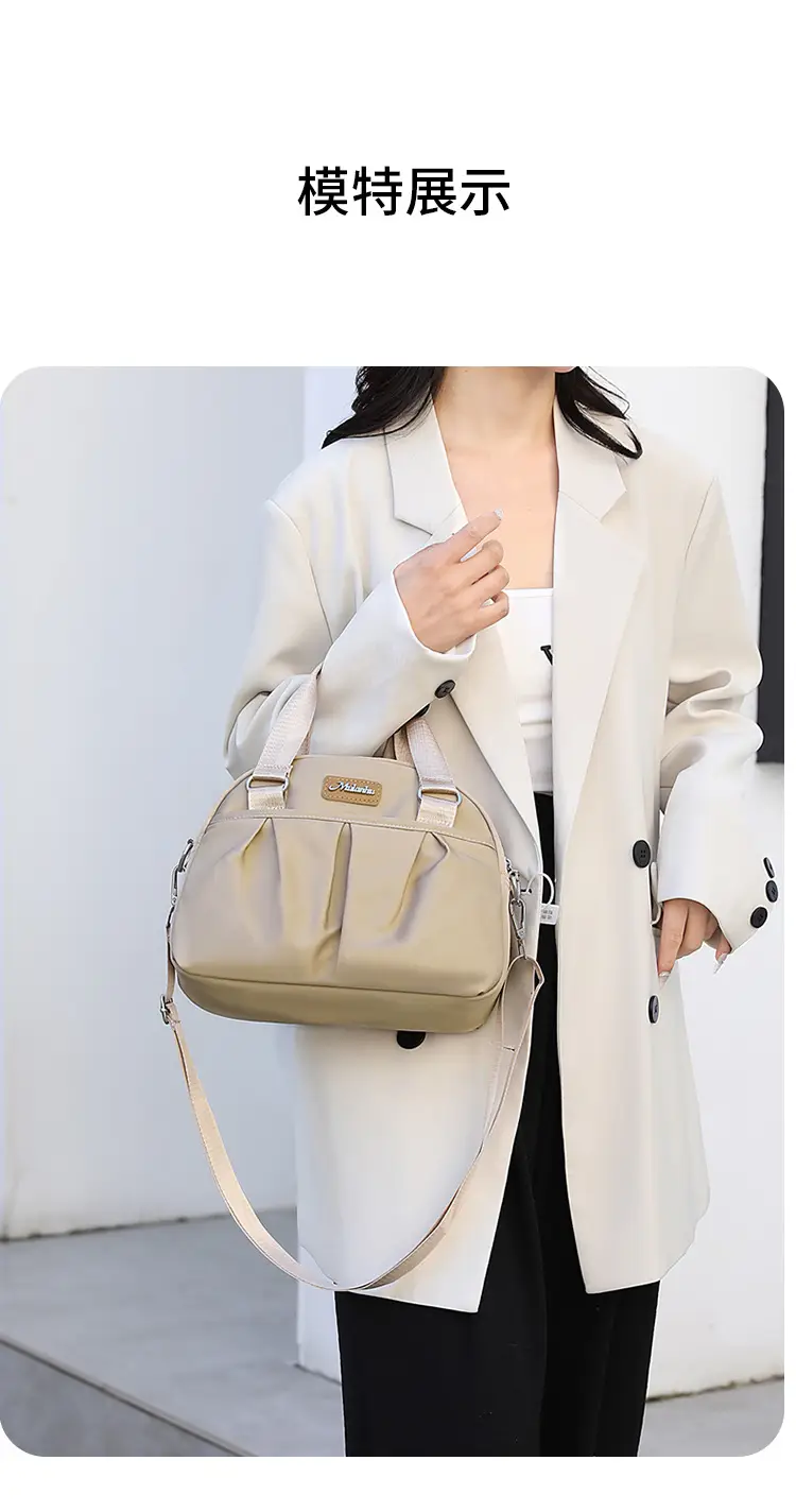 Women's Grey Nylon Shoulder Bag with Crossbody Strap — feature 22