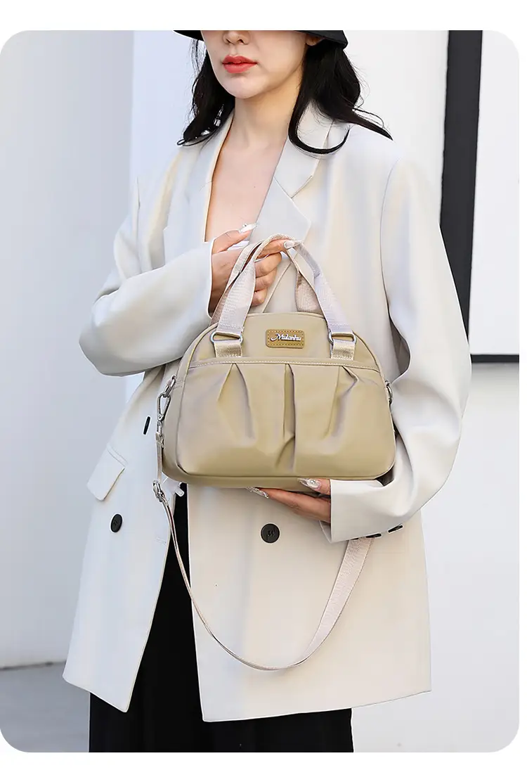 Women's Grey Nylon Shoulder Bag with Crossbody Strap — feature 23