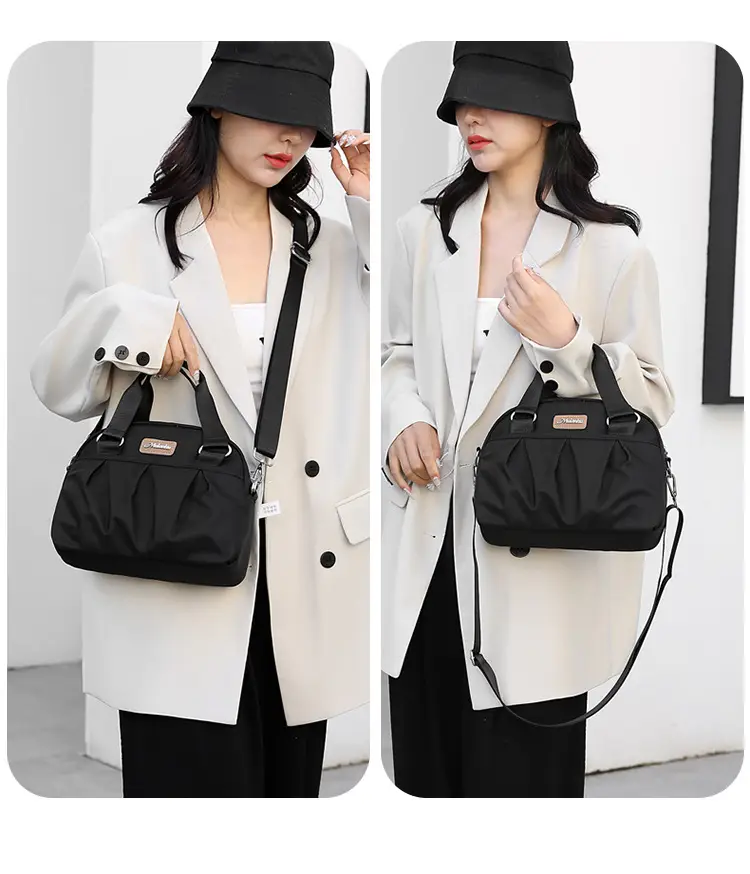 Women's Grey Nylon Shoulder Bag with Crossbody Strap — feature 24
