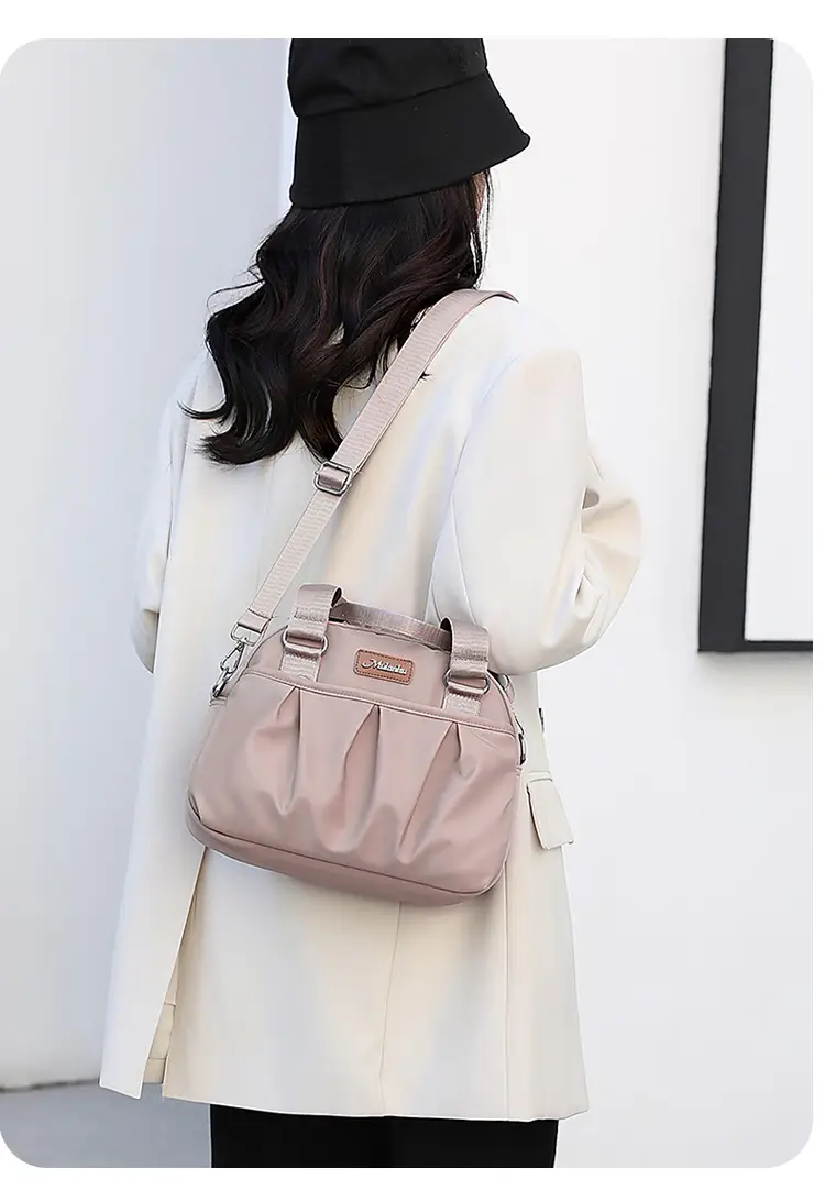 Women's Grey Nylon Shoulder Bag with Crossbody Strap — feature 25