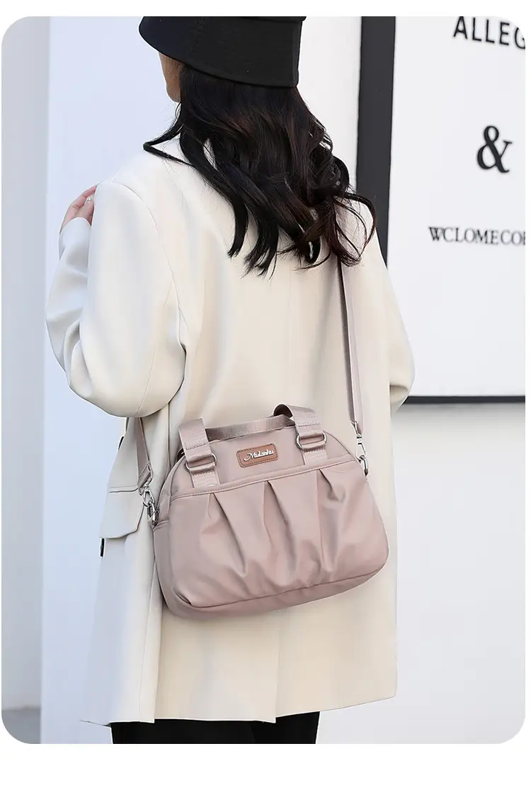Women's Grey Nylon Shoulder Bag with Crossbody Strap — feature 26